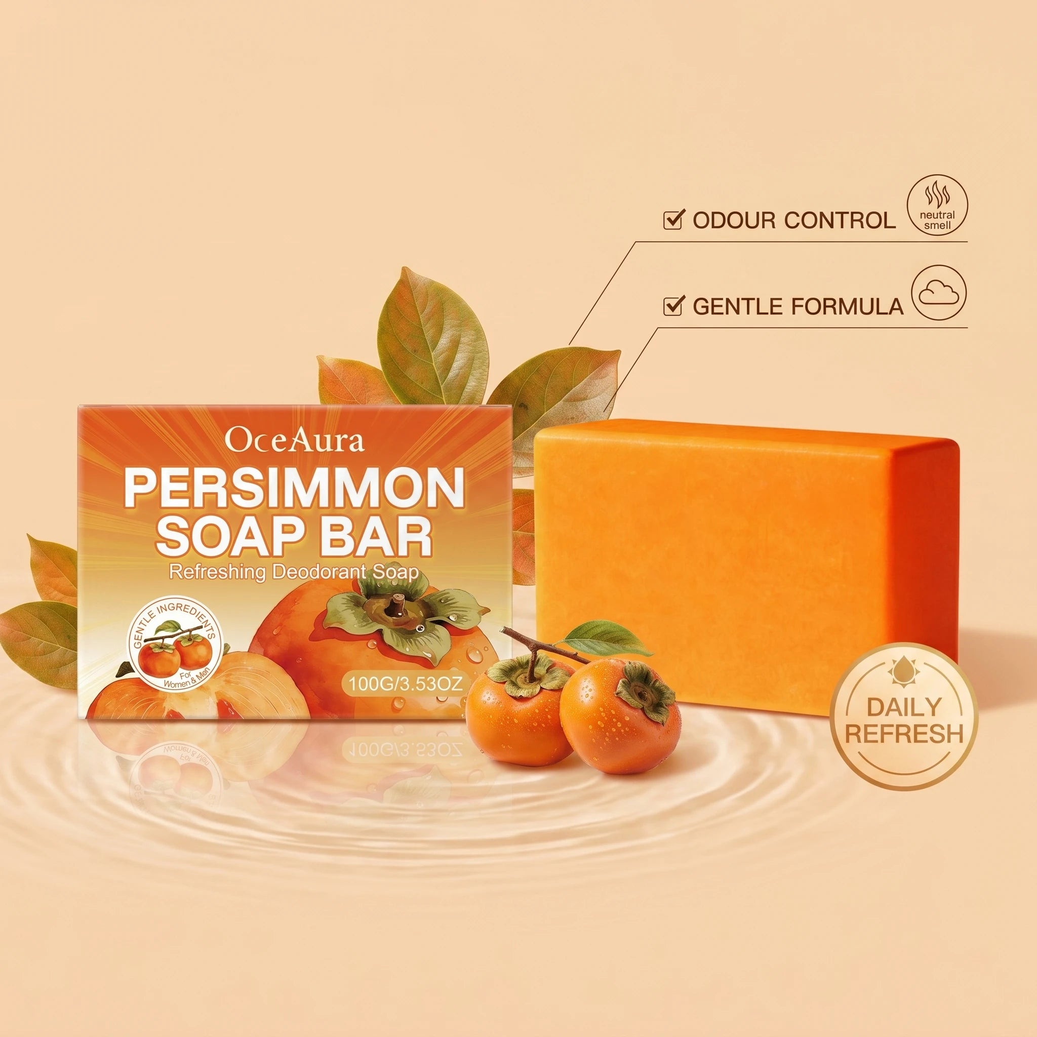 Natural Persimmon Deodorizing Soap Bar for Refreshing Body Odor Control - 11