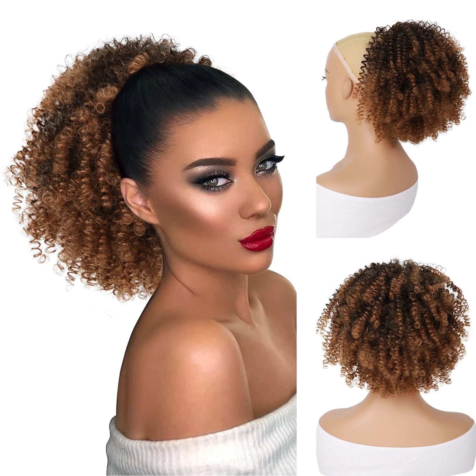 Short Kinky Curly Afro Ponytail Extension with Drawstring and Clips - 8