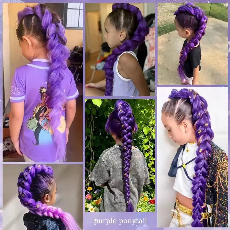 32-Inch Synthetic Braided Ponytail Extension with Tinsel