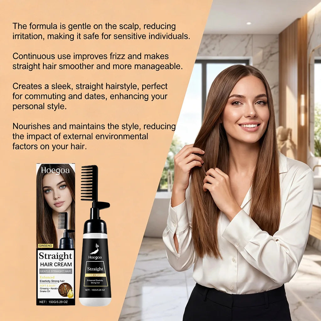 One-Step Hair Straightening Cream with Built-In Comb for Silky Smooth Hair