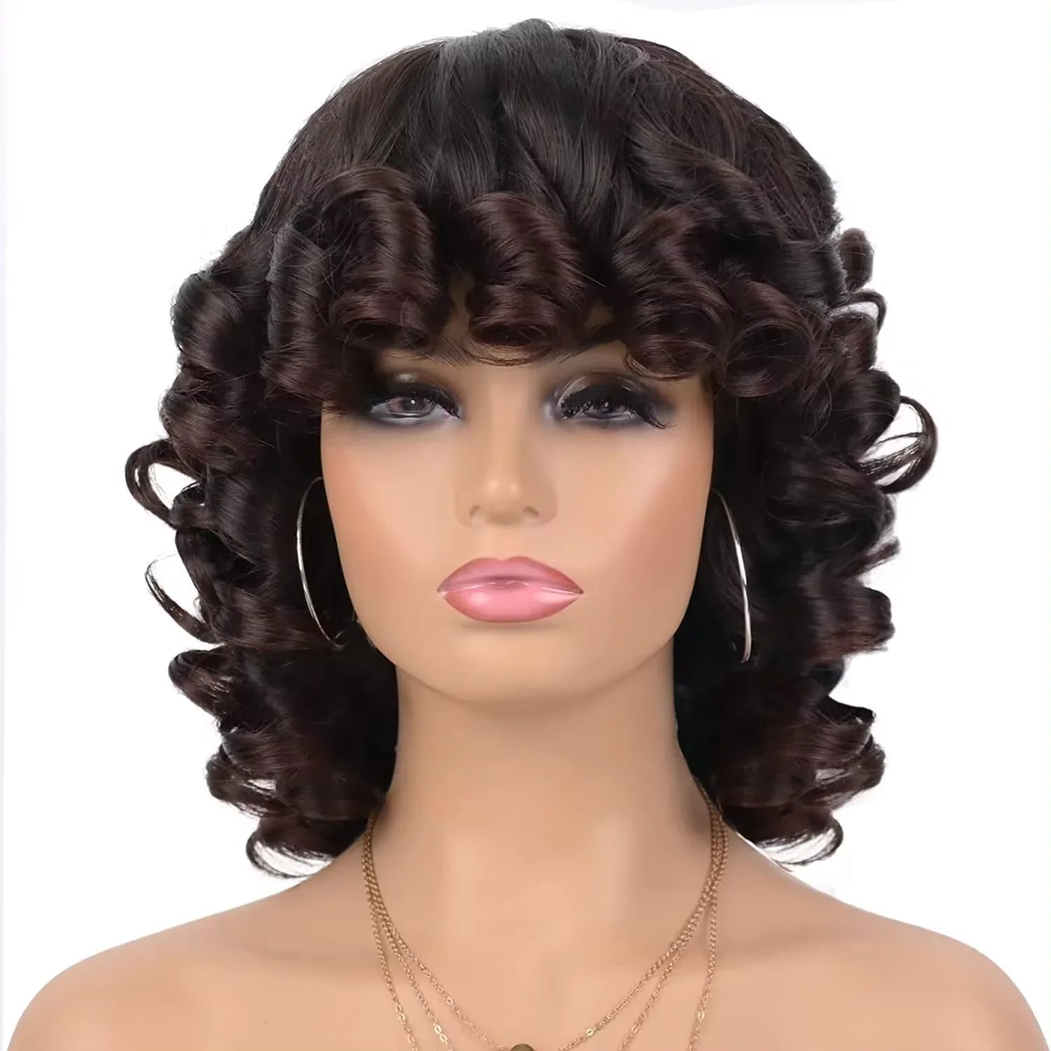 Short Afro Curly Wig with Bangs for Daily Wear - 14