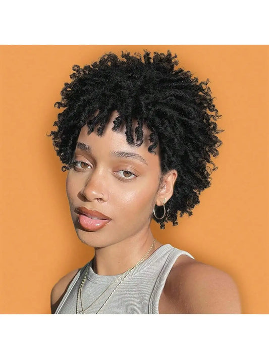 Short Curly Afro Faux Locs Wig for Daily Wear