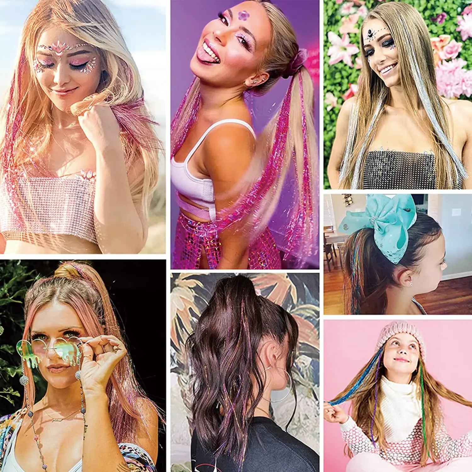 20-Inch Shiny Glitter Clip-In Hair Extensions for Parties - 6