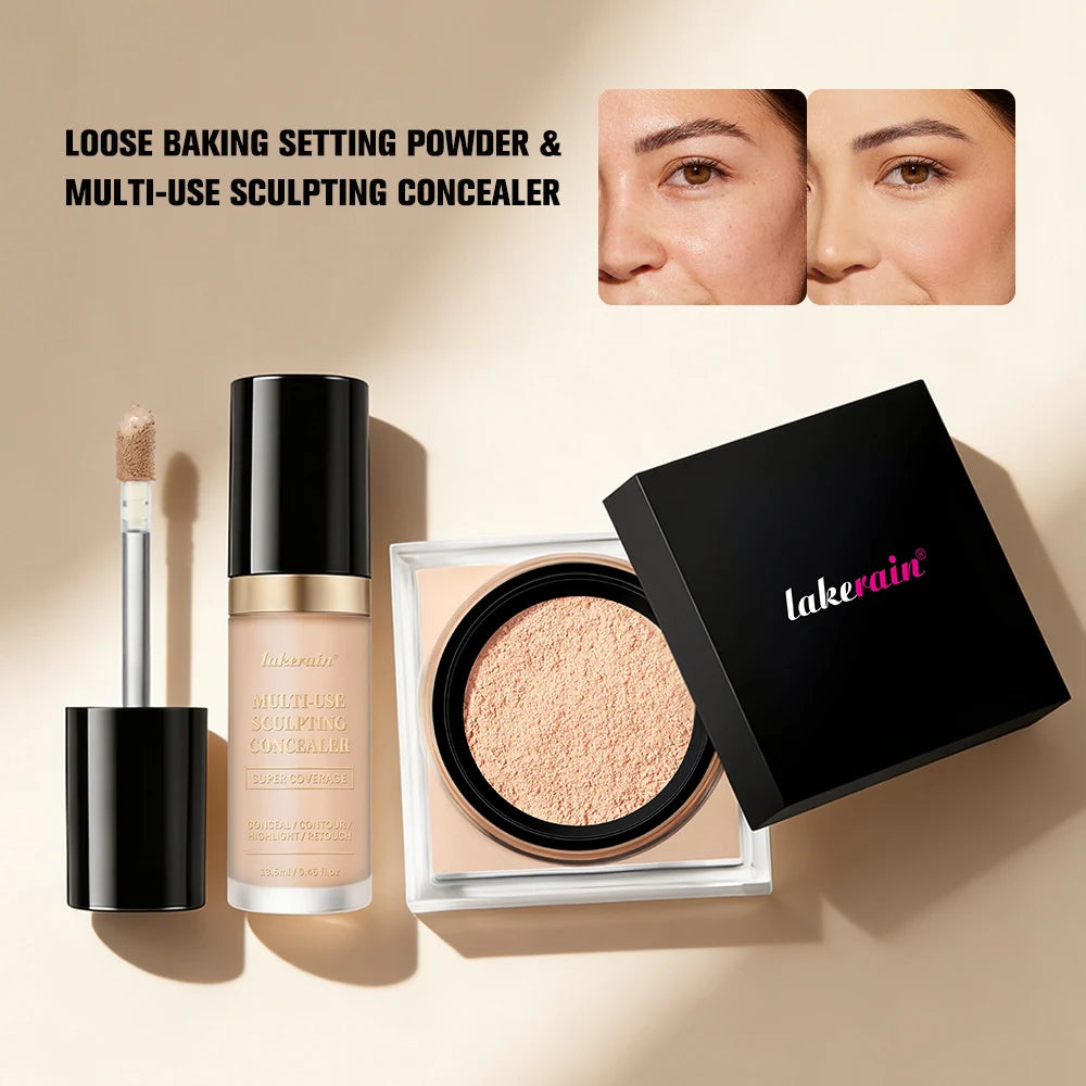 Smoothing Face Concealer and Matte Setting Powder Makeup Set - 2