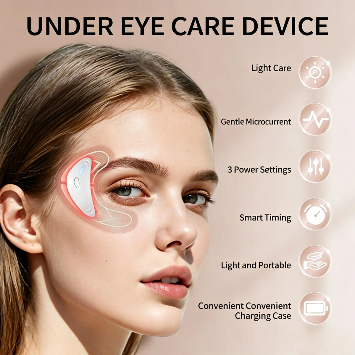 Red Light Microcurrent Eye Massager for Dark Circles and Puffiness