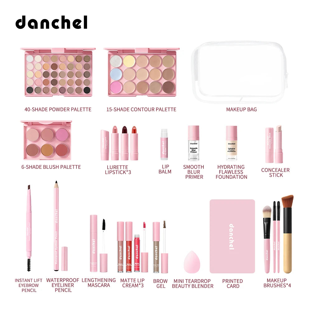 All-in-One Full Face Makeup Kit with Cosmetic Palette and Brush Set - 9