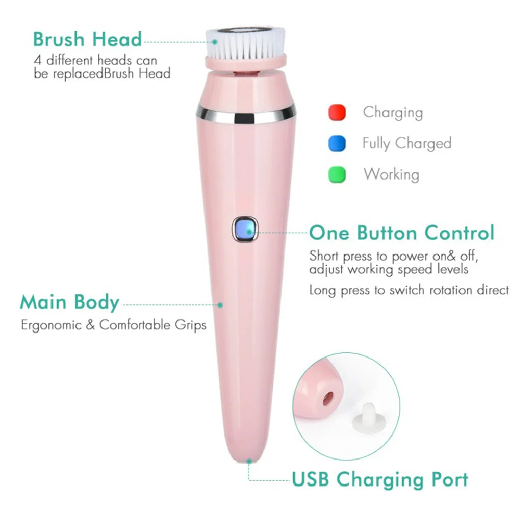 4-in-1 Electric Rotating Facial Cleansing Brush for Deep Pore Exfoliation - 3