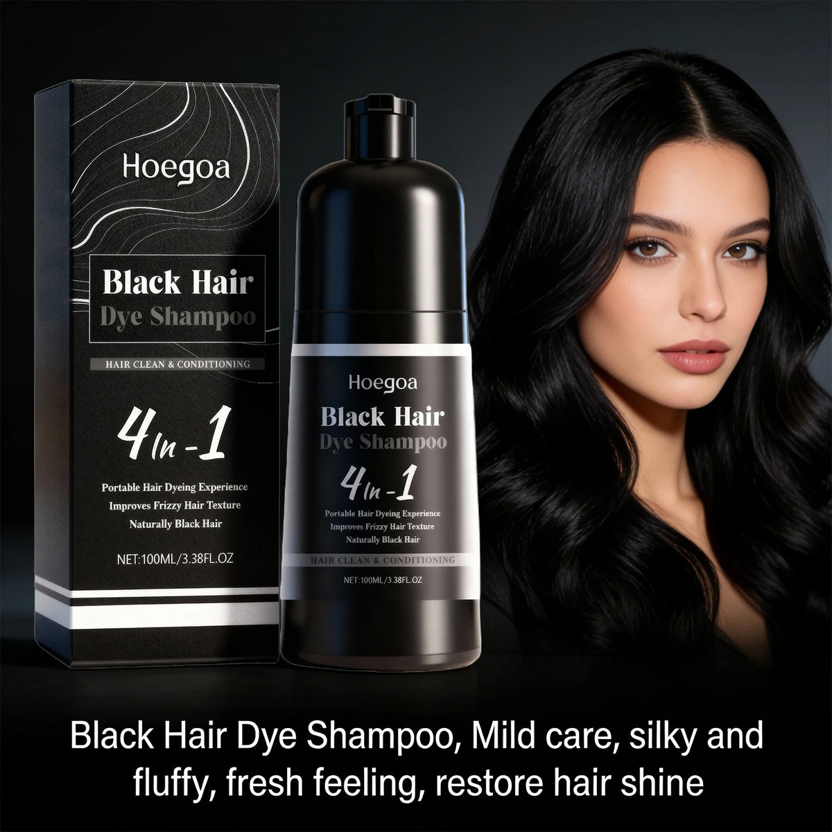 4-in-1 Instant Black Hair Dye Shampoo for Gray Coverage