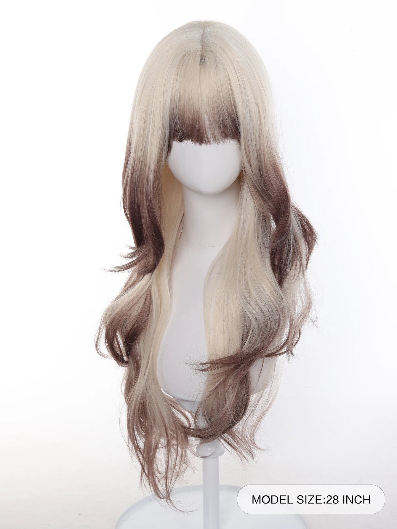Long Ombre Blonde and Brown Synthetic Wig with Bangs for Daily Wear - 2