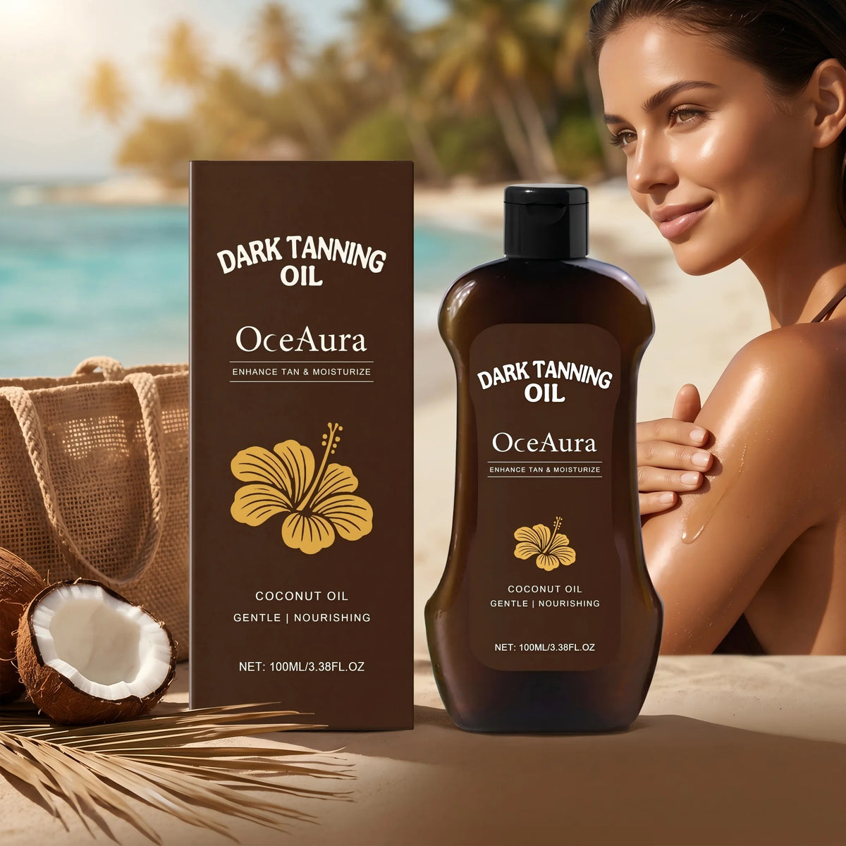 Coconut Oil Dark Tanning Body Oil for Deep Bronze Glow and Hydration
