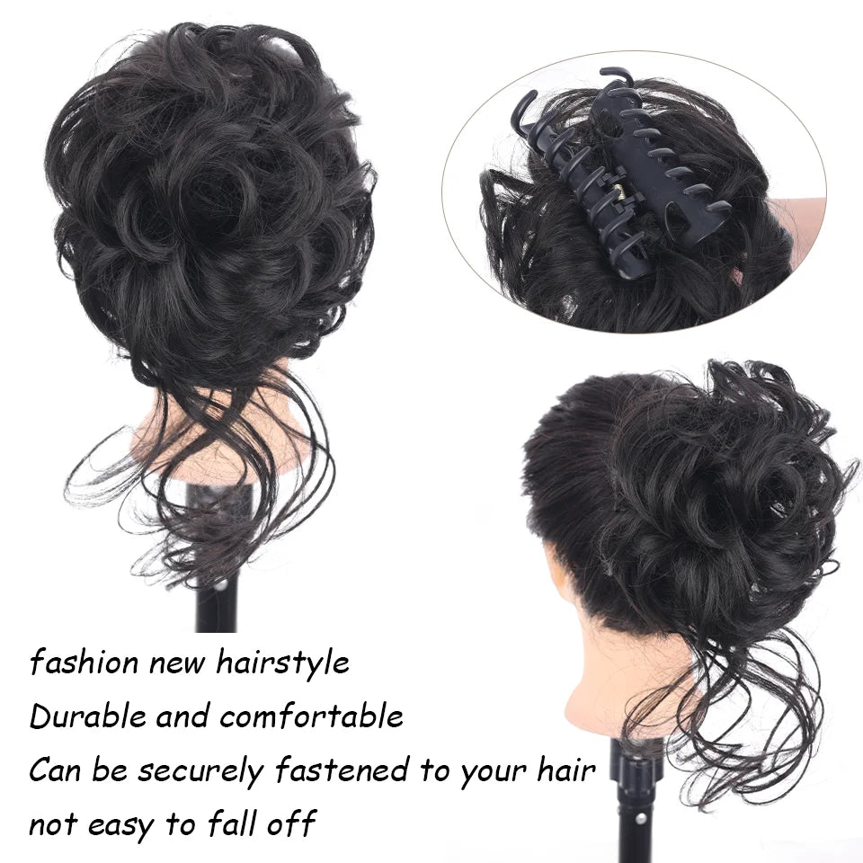 Messy Curly Claw Clip Hair Bun Extension - 2