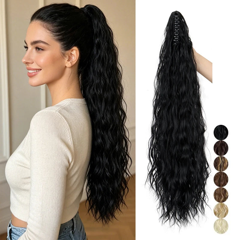 Water Wave Claw Clip Ponytail Extension for Effortless Messy Volume - 1