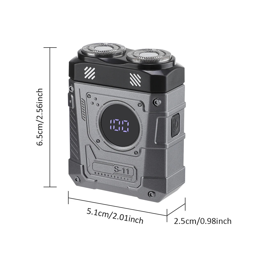 Portable Dual-Head Electric Shaver for Men with LED Battery Display