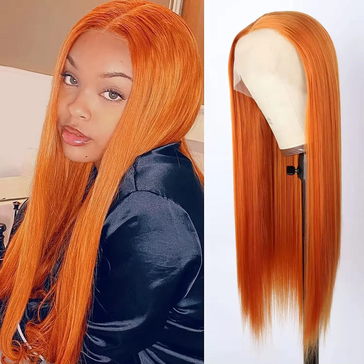 Long Straight Blue Lace Front Wig for Women with Natural Hairline