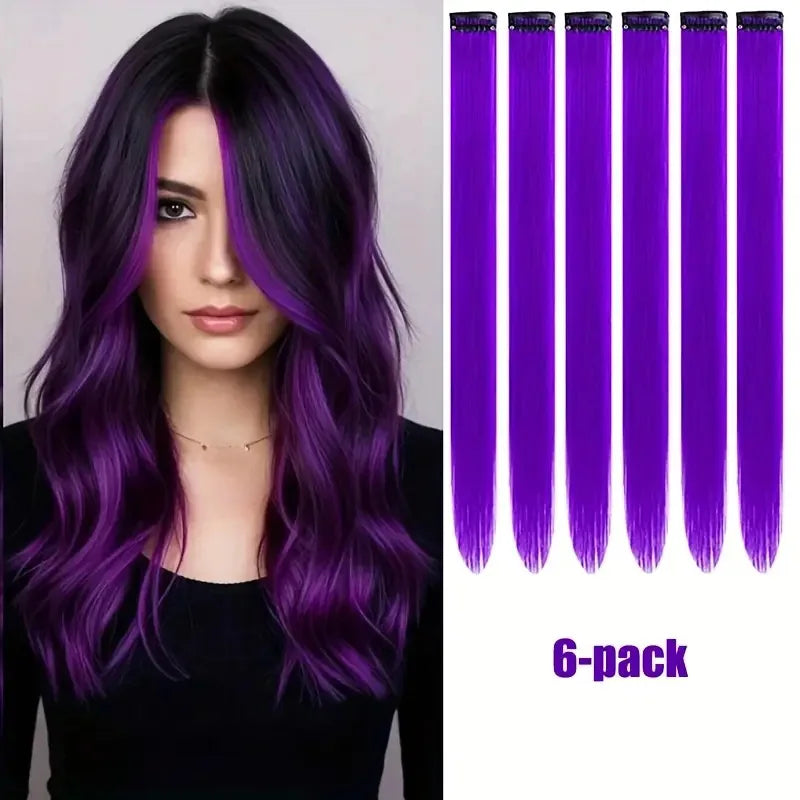 22-Inch Clip-In Colorful Hair Extensions for Parties