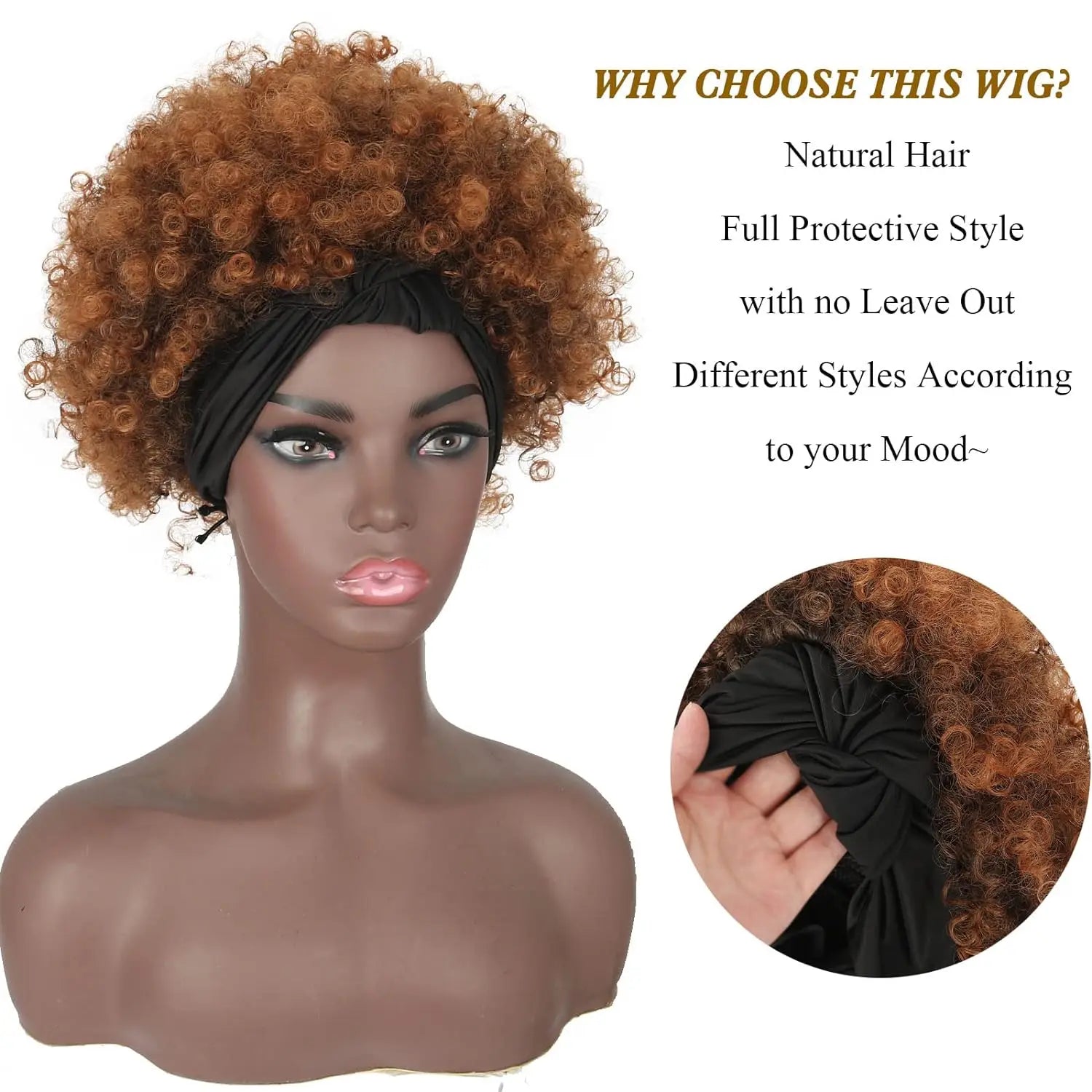 Short Kinky Curly Afro Headband Wig for Women - 8
