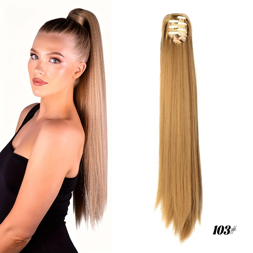 Long Straight Claw Clip Ponytail Extension for Instant Voluminous Hair - 8