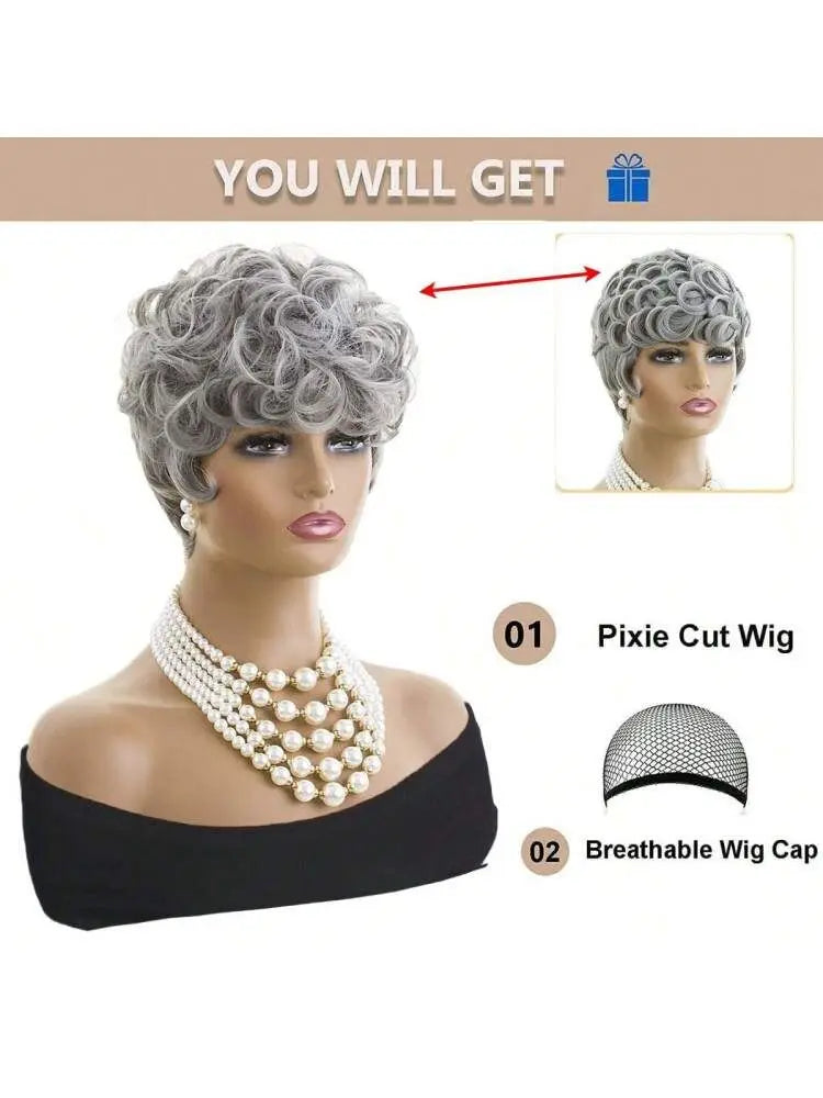 Short Curly Pixie Cut Wig with Bangs
