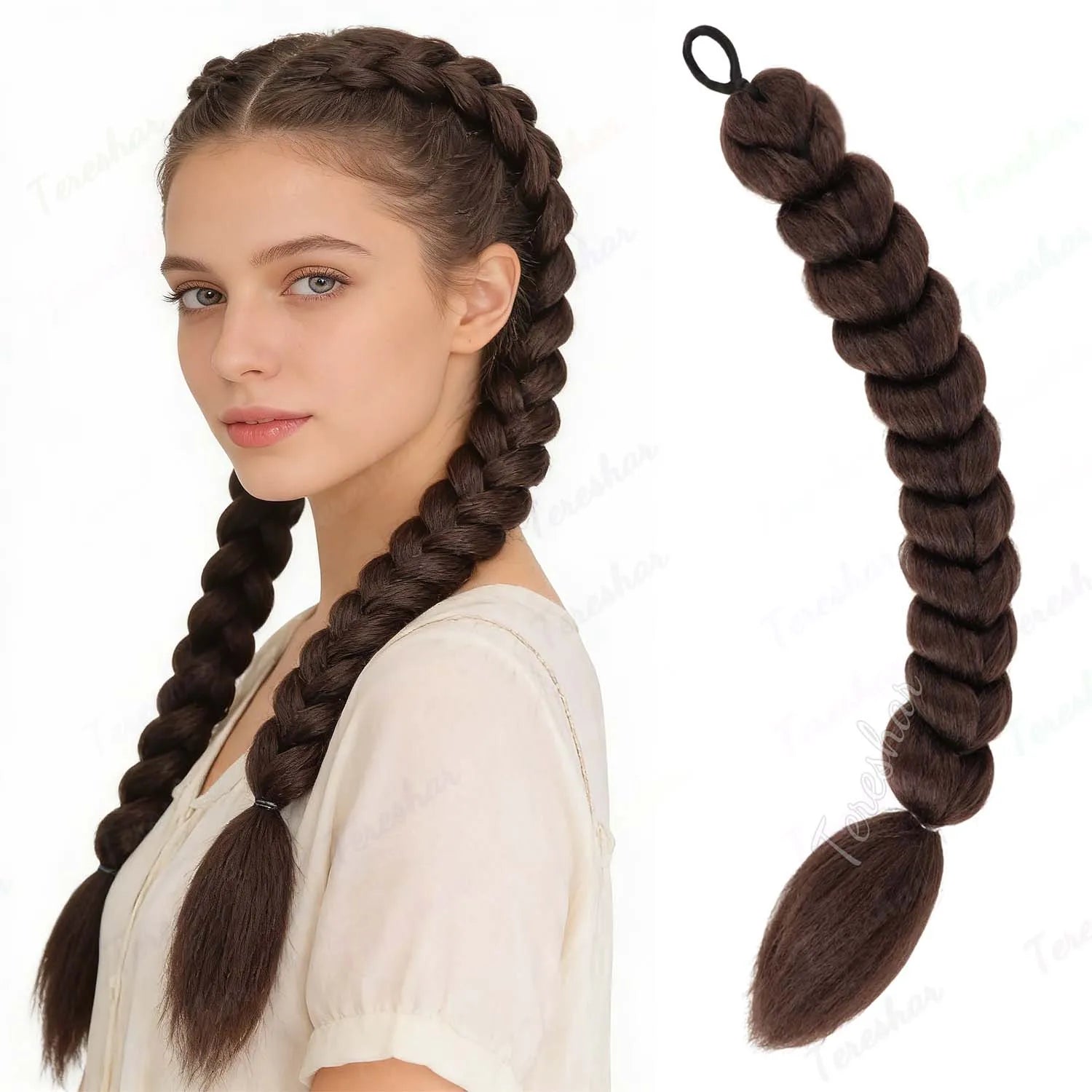 22-Inch Braided Ponytail Extension for Kids and Cosplay - 10