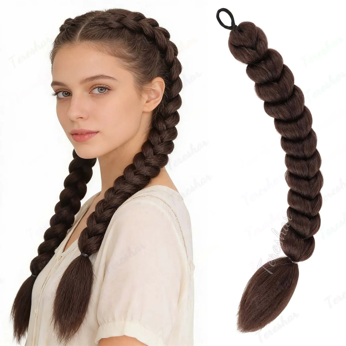 22-Inch Braided Ponytail Extension for Kids and Cosplay