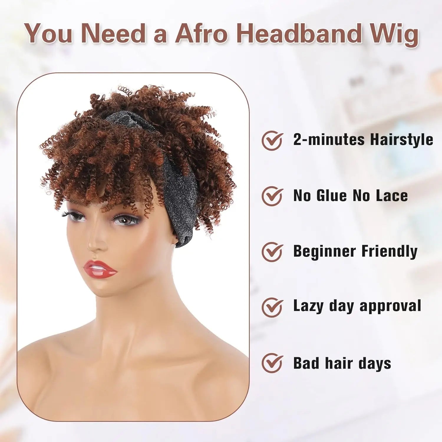 Short Kinky Curly Headband Wig for Easy Daily Styling - 2