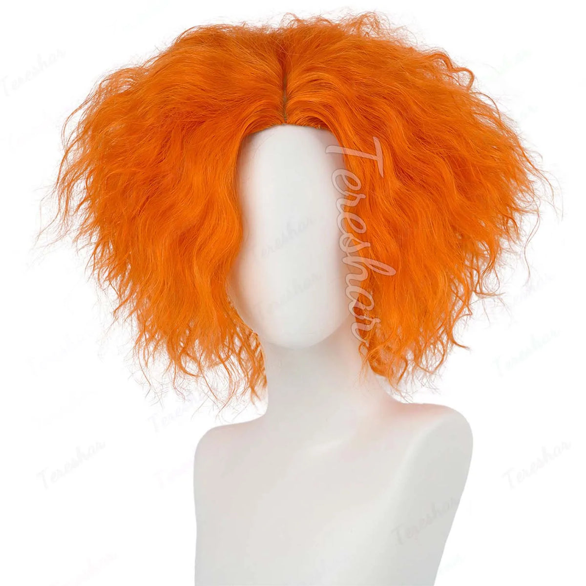 Short Curly Orange Costume Wig for Halloween Parties and Cosplay