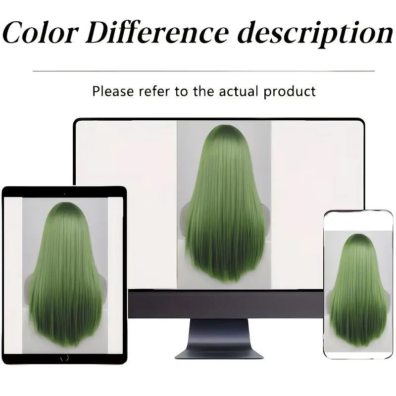 20 Inch Straight Green Wig with Bangs for Parties