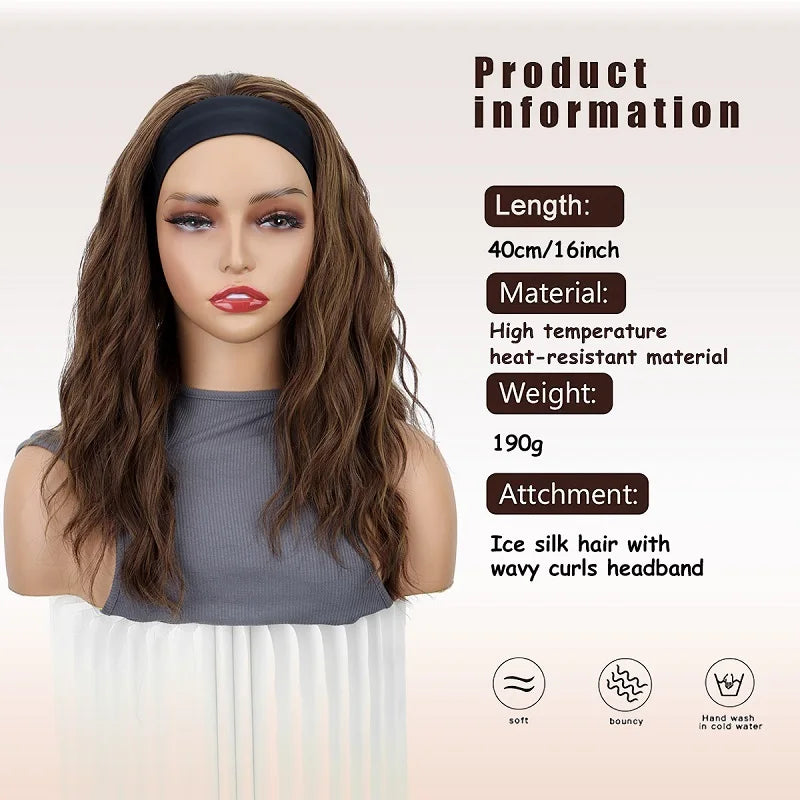 Short Curly Water Wave Synthetic Headband Wig for Daily Wear