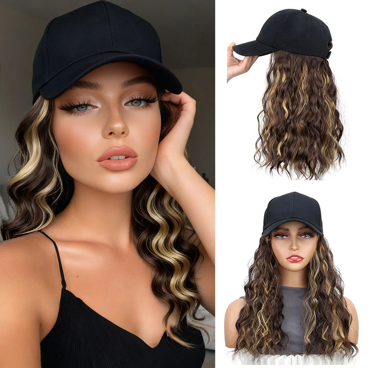 Natural Wave Baseball Cap Wig with Hair Extensions for Women - 1