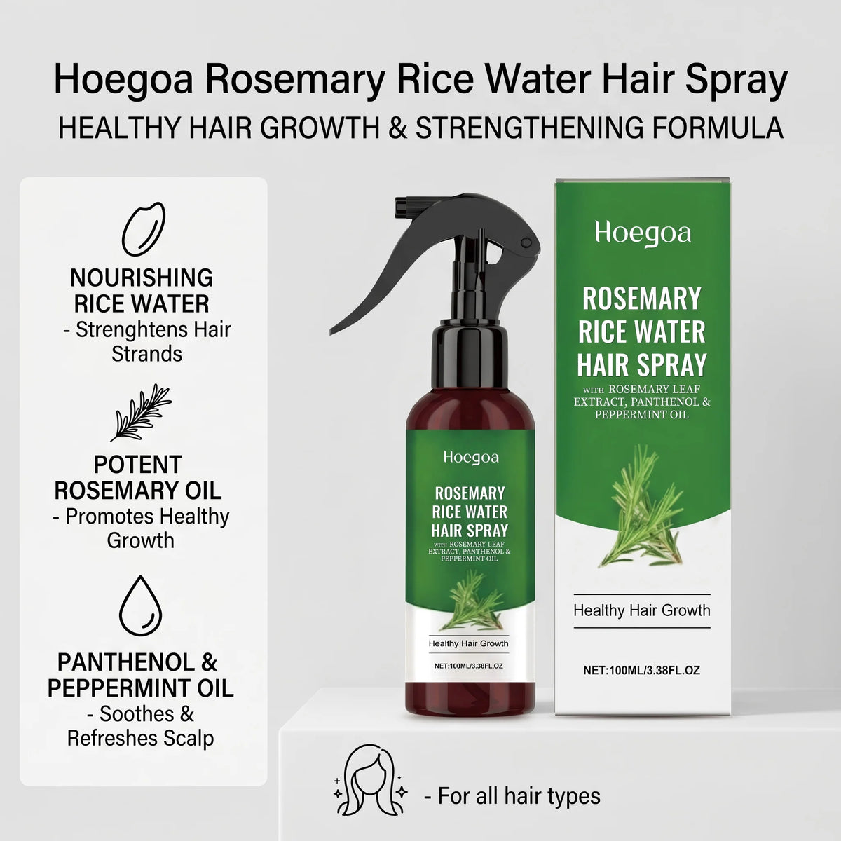 Rosemary Rice Water Hair Spray for Dry Frizzy Hair and Scalp Repair