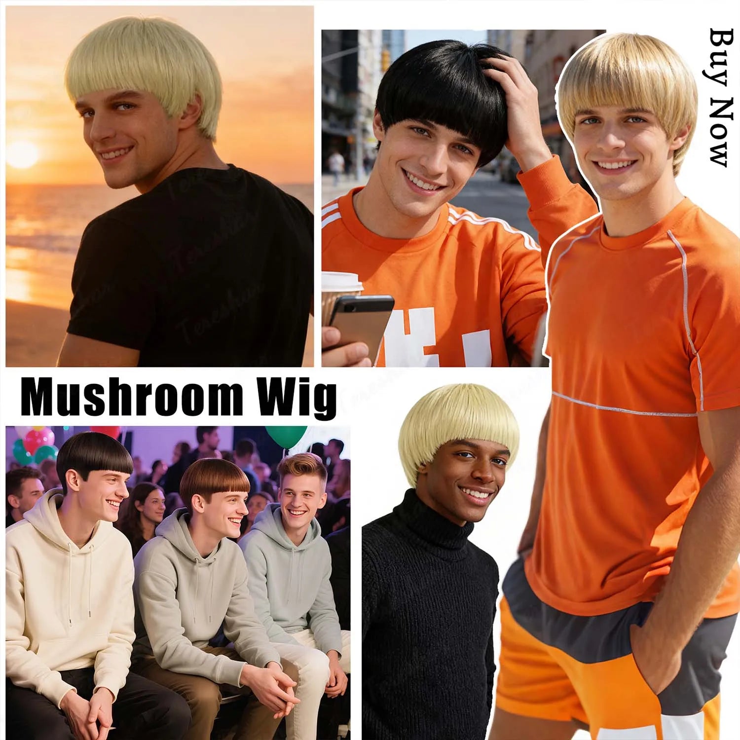 Short Retro Bowl Cut Cosplay Wig with Glasses for Costume Parties - 5
