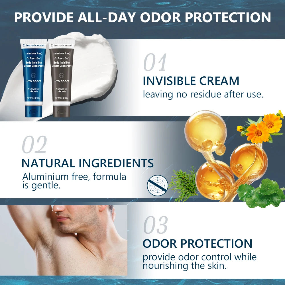 All-Day Invisible Body Deodorant Cream for Full Body Odor Protection