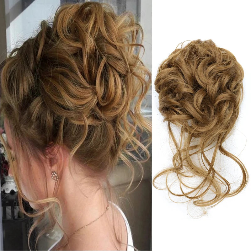 Messy Curly Hair Bun Extension with Elastic Rubber Band - 10