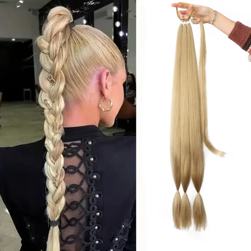 Long Straight Pre-Sectioned Braiding Ponytail Hairpiece for Women - 11