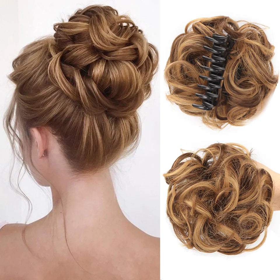 Messy Wavy Hair Bun Claw Clip Extension