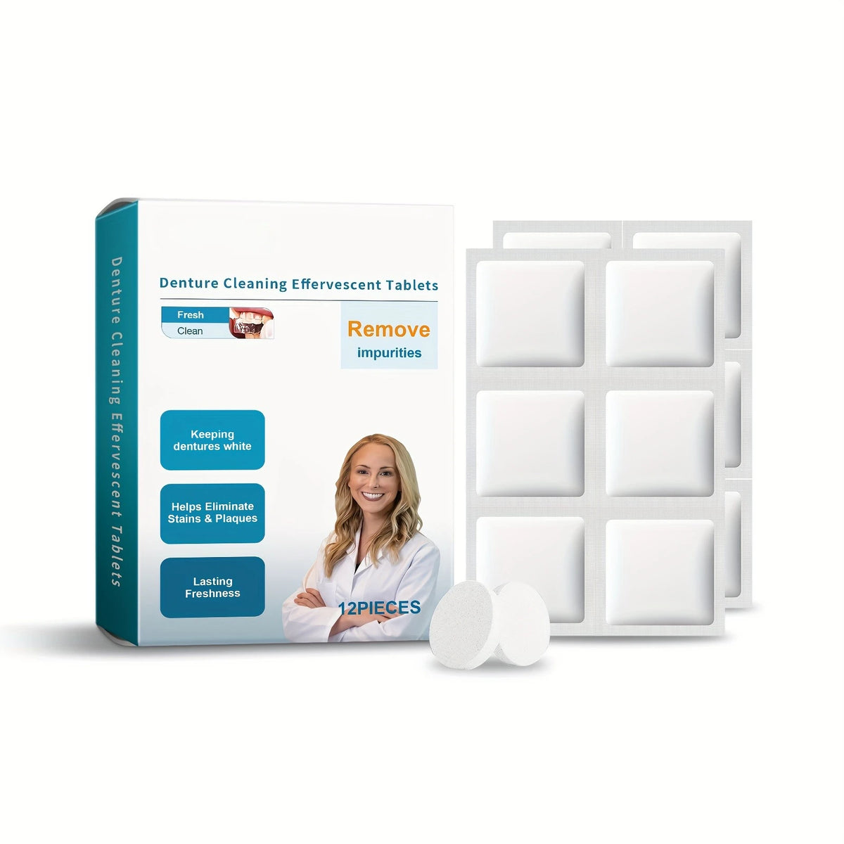 Effervescent Denture and Retainer Cleaning Tablets for Deep Stain Removal