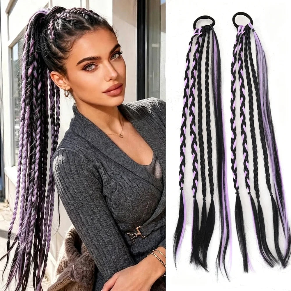 Braided Ponytail Hair Extension with Color Highlights
