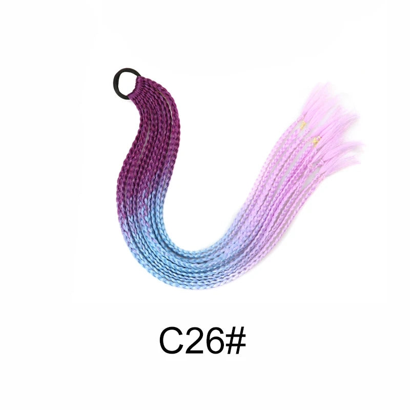 24-Inch Rainbow Braided Ponytail Extension for Vibrant Styles - 28