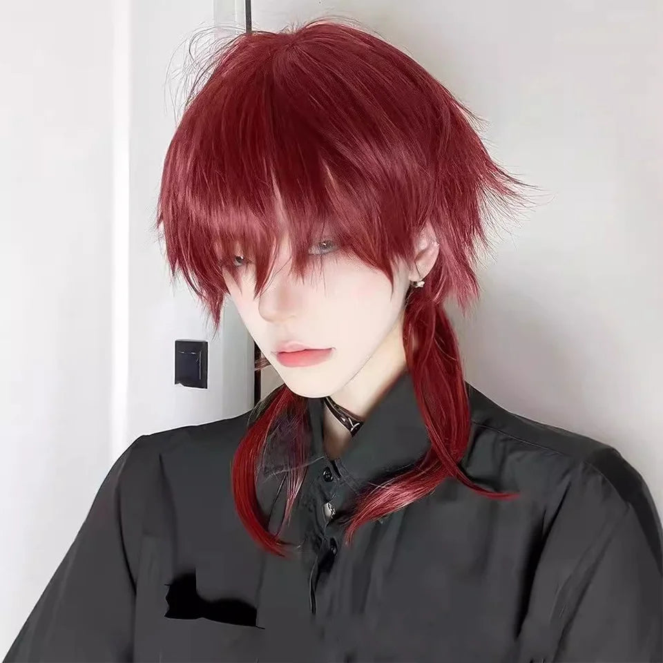 Red Wolf-Tailed Mullet Anime Cosplay Wig - 7