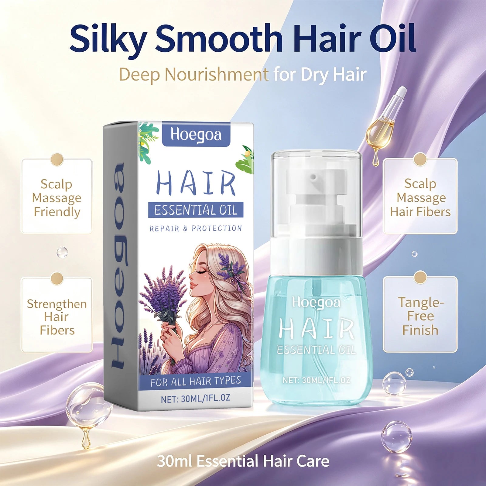 Lavender Essential Hair Oil for Frizz Control and Split End Repair - 4