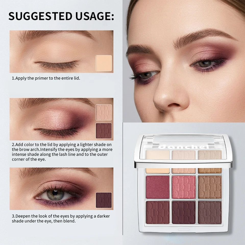9-Color Professional Eyeshadow Palette with Blending Brush - 16