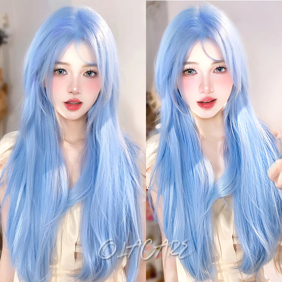 Long Wavy Ginger Synthetic Wig with Bangs