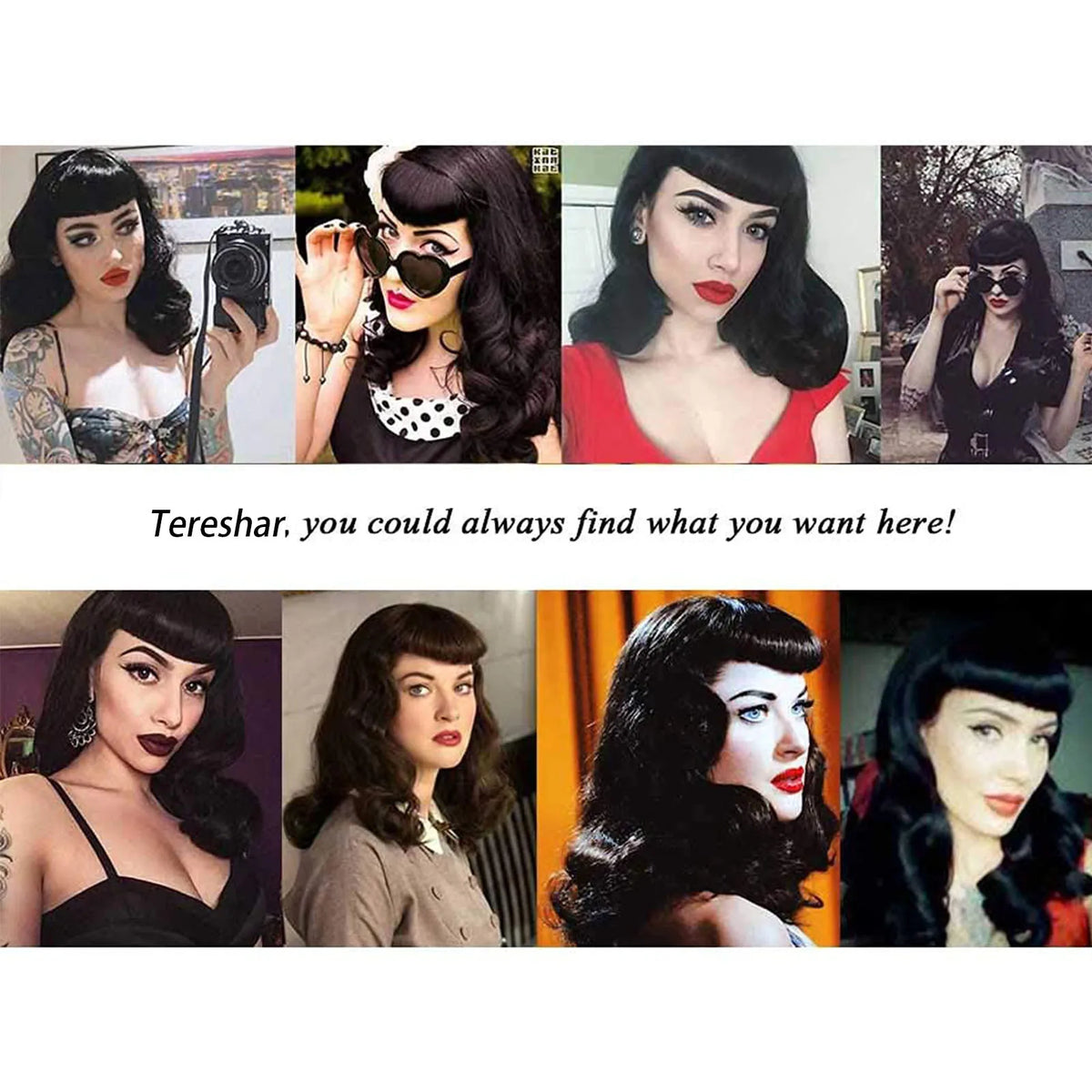 Short Curly Vintage Rockabilly Wig with Bangs