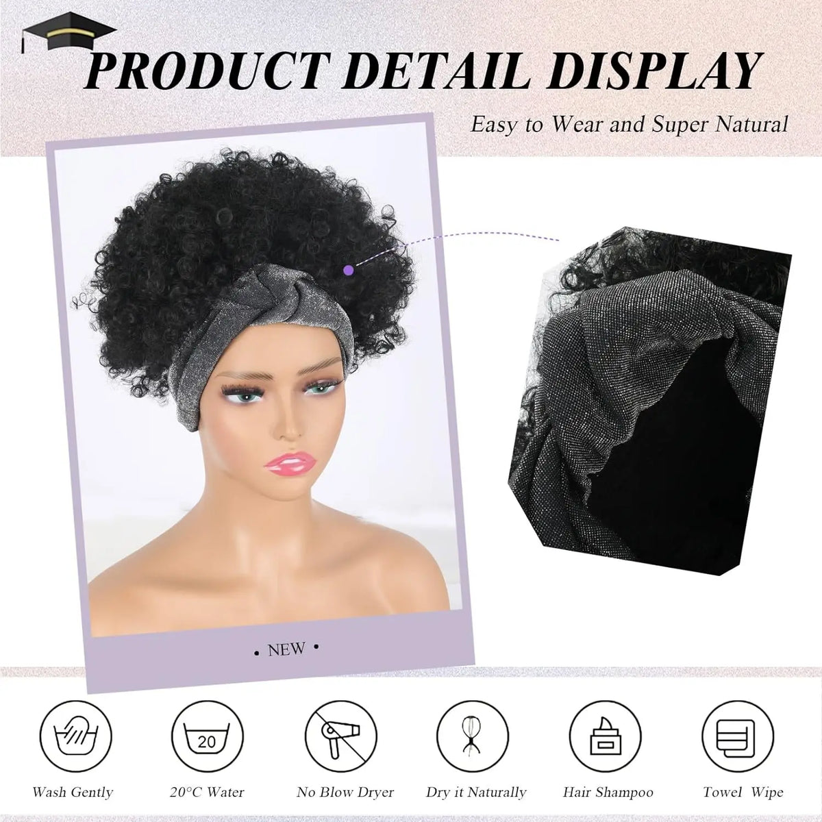 Short Kinky Curly Headband Wig for Women