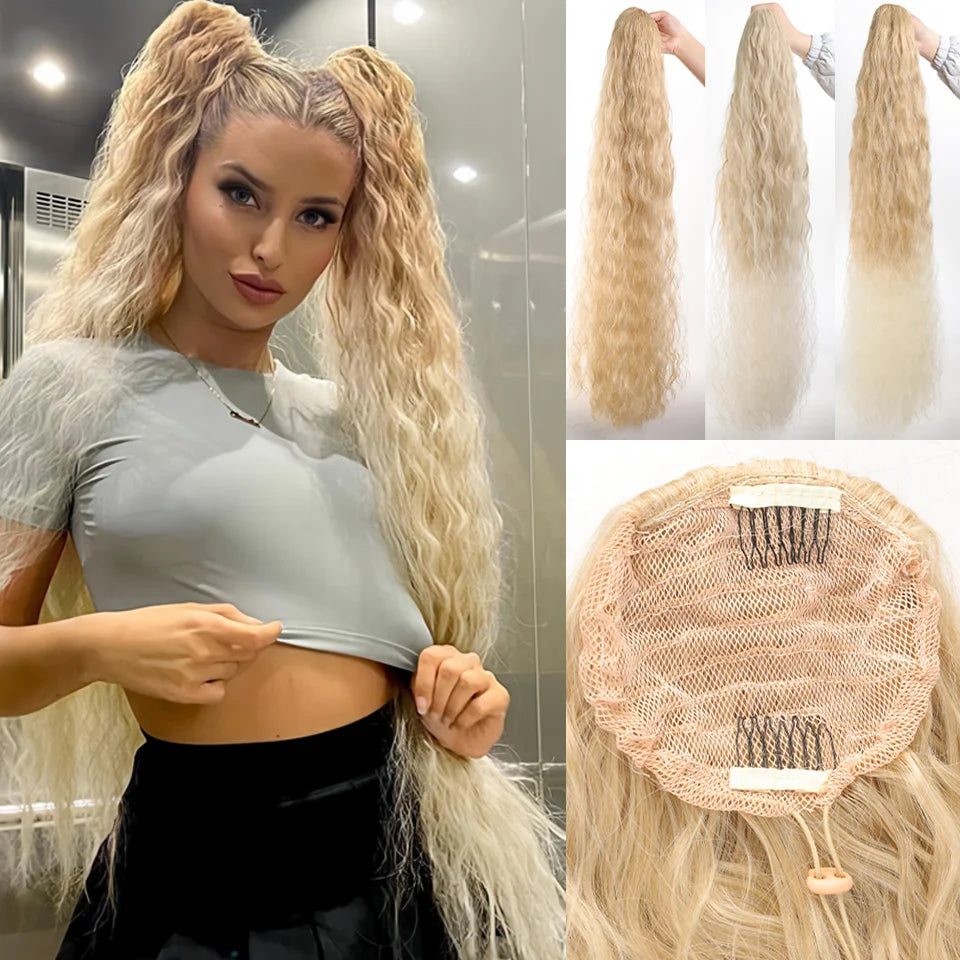 36 Inch Curly Wavy Drawstring Ponytail Extension - 7