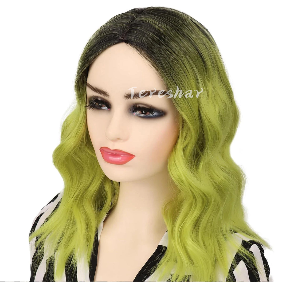 Short Wavy Green Ombre Bob Wig for Cosplay and Halloween Parties