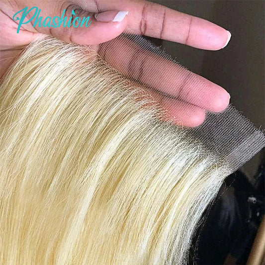 613 Blonde Straight Human Hair Lace Closure