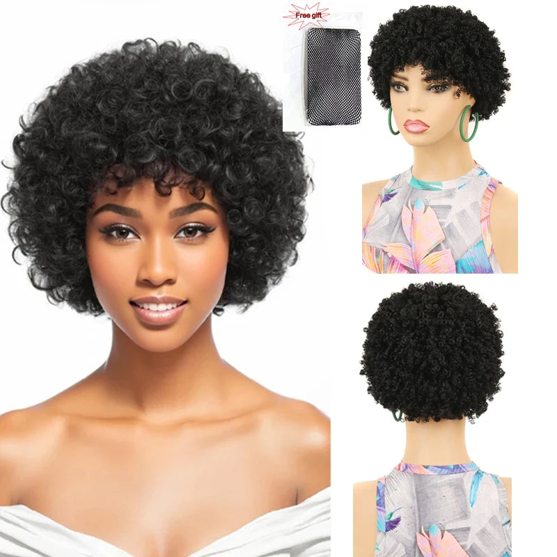 Short Afro Kinky Curly Synthetic Wig for Women - 1