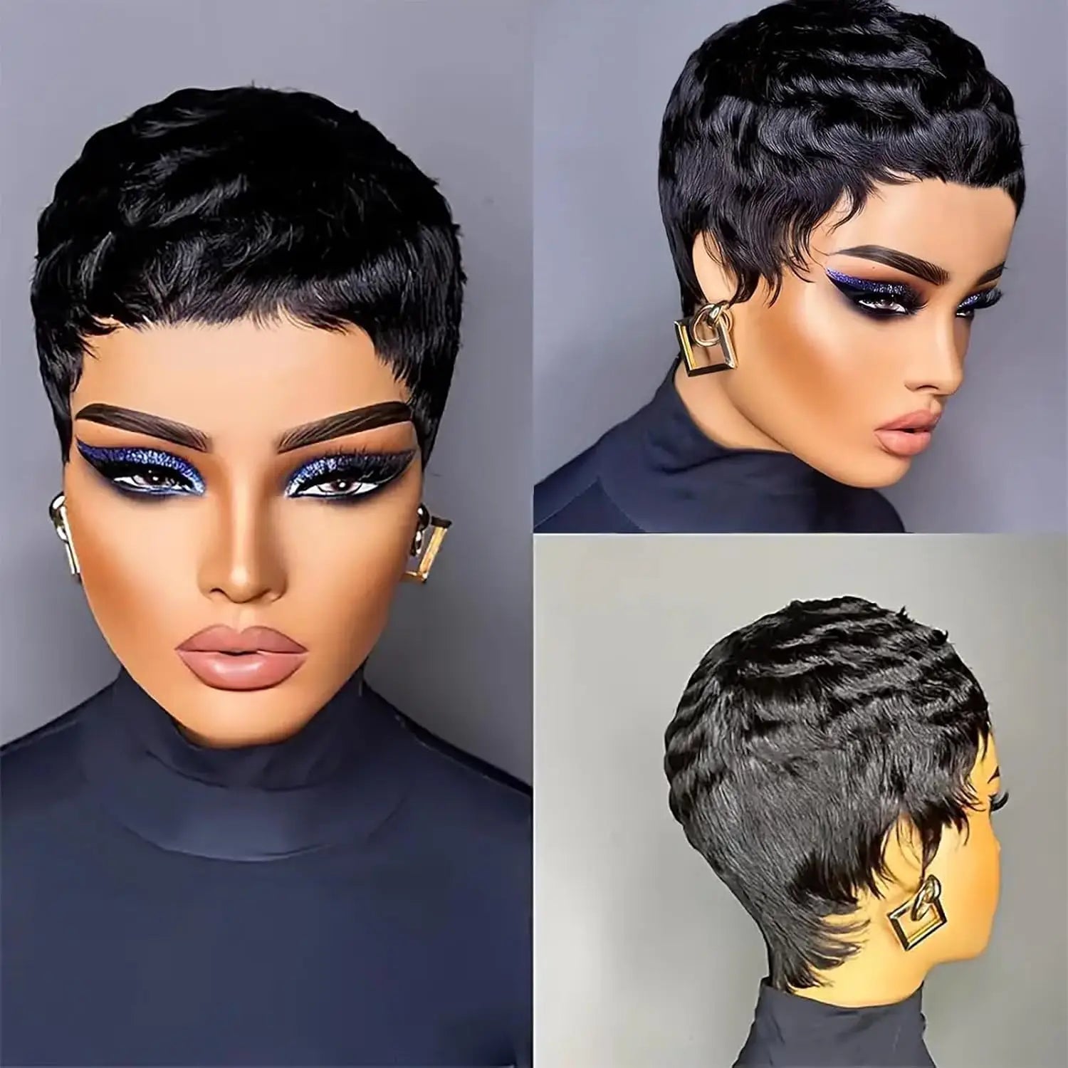 Short Curly Pixie Cut Synthetic Wig for Daily Wear - 1
