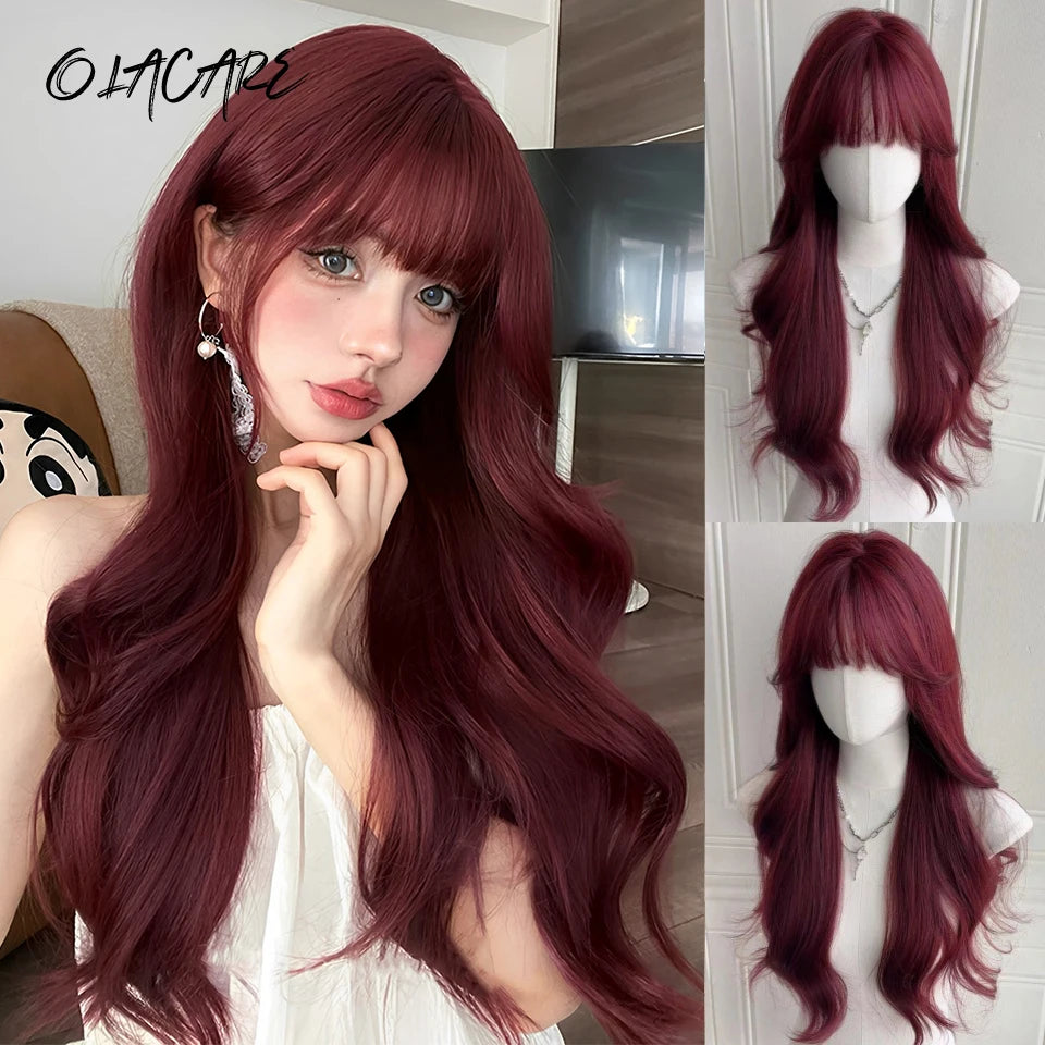 Long Wavy Blonde Cosplay Wig with Bangs - 53